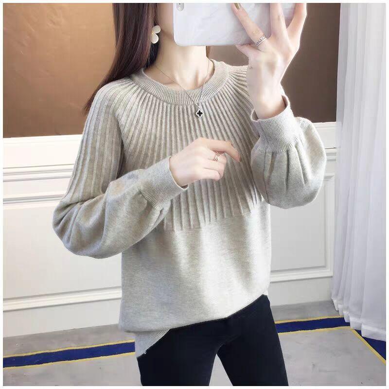 Spring and Autumn Loose Round Neck Sweater Fashion Knit Casual Bottoming Shirt Pure Color Simple Female Top
