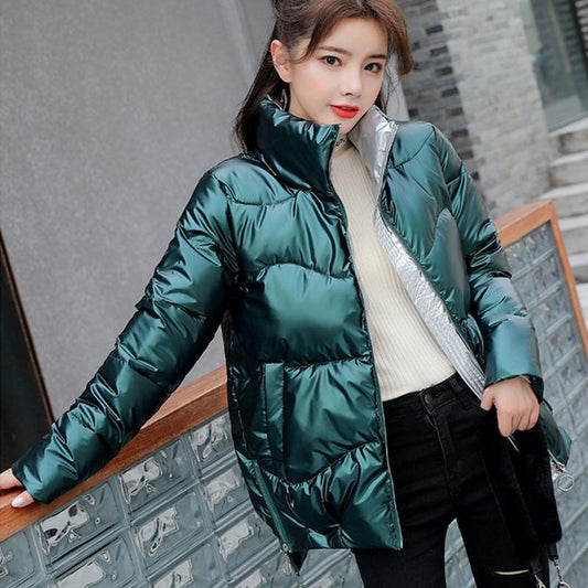 Fashion Women Winter Jackets Stand Collar Thicken Warm Down Coats Silver Bling Parkas 2021 New Lady Warm Jackets and Coat