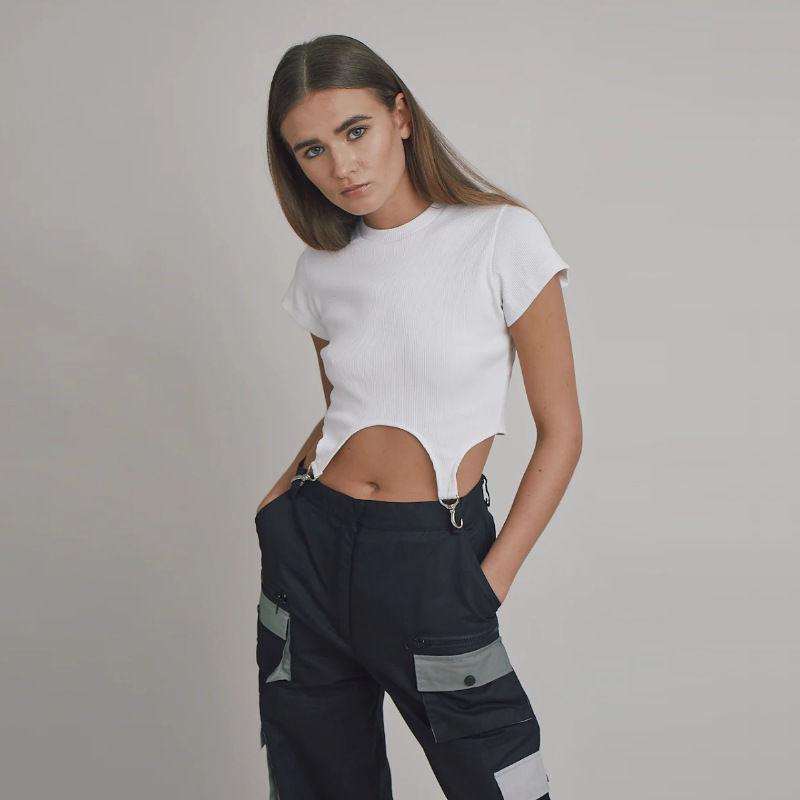 Summer Navel Short-sleeved T-shirt Female Street Metal Tooling Design Personality Top Sexy Tight T-shirt