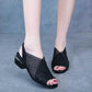 Plus Size 35-41 Summer Women Outdoor Hollow Mesh High Heels Flat Bohemian Beach Shoes Non-slip Office Lady Sandals