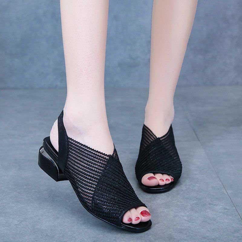 Plus Size 35-41 Summer Women Outdoor Hollow Mesh High Heels Flat Bohemian Beach Shoes Non-slip Office Lady Sandals