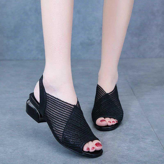 Plus Size 35-41 Summer Women Outdoor Hollow Mesh High Heels Flat Bohemian Beach Shoes Non-slip Office Lady Sandals