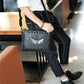 Business Briefcase Men Black Rivets Large Capacity Anti-theft Shoulder Crossbody Mobile Phone Bag