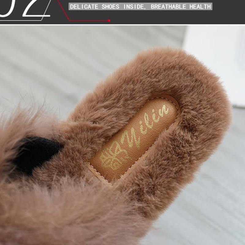 Outer Wear Fur Slippers Woman Made Rabbit Fur Cross Cotton Mop Home Warmth Cotton Mop Cute Warm Breathable and Comfortable