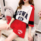 Two-piece Sportswear Suit Women's Summer Suit Round Neck Short-sleeved Top Loose Shorts Summer Ladies Suit Sweet and Cute