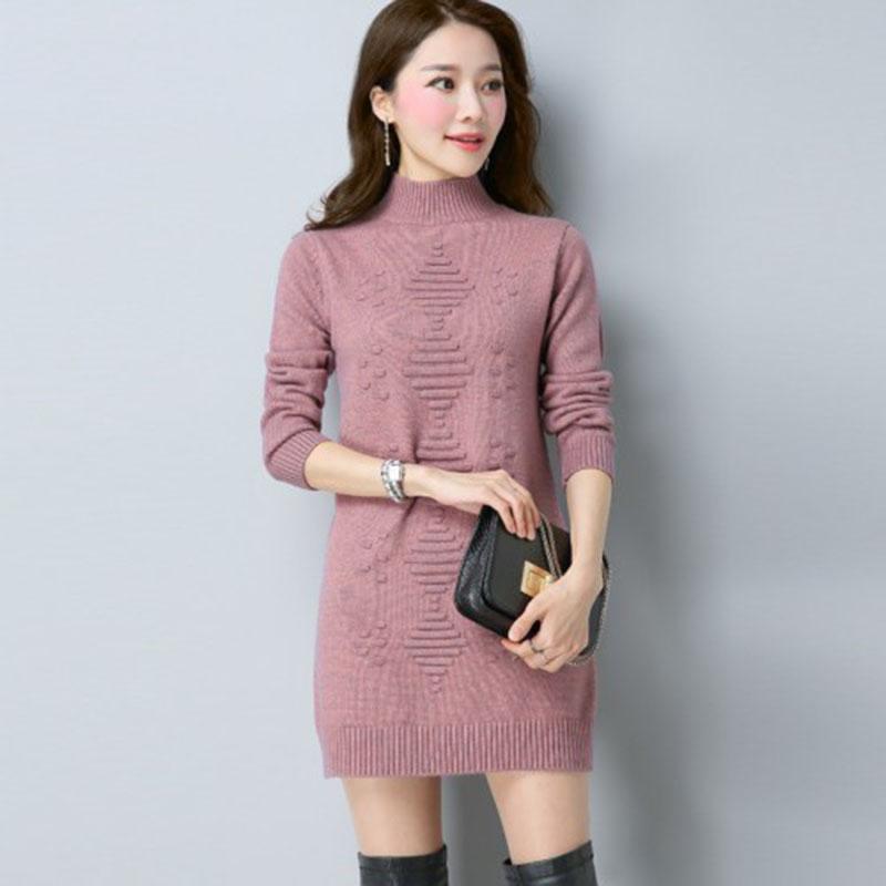 Pofulove Women Turtleneck Knitted Long Pullovers Winter Solid Sweaters Thick Knitting Jumper Pull