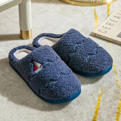 Winter Slippers Couple Cotton Shoes Flat Non Slip Home Indoor Women Slippers Thick Fleece Warm Men Slides
