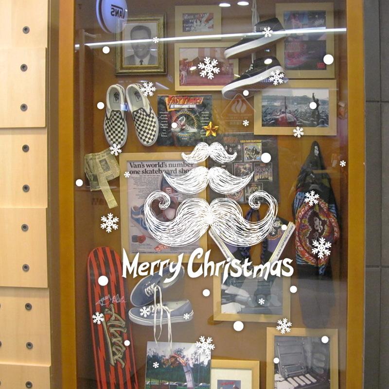 White Beard Christmas Snowflake Shop Window Glass Decoration Removable Santa Claus Wall Sticker