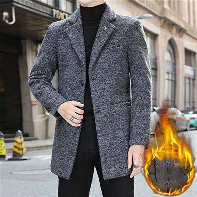 Autumn and Winter Jacket Men's Thick Warm Coat Mid-length Casual Windbreaker