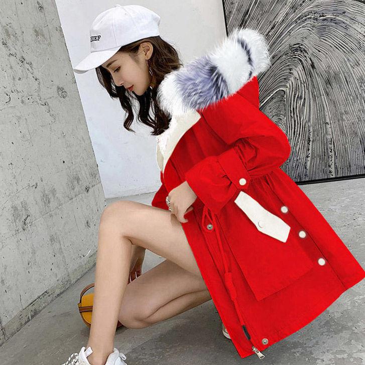 Winter Fashion Plus Velvet Women's Jacket Mid-length Large Fur Collar Thick Loose Cotton Coat Thinner Student Coat
