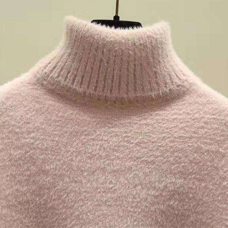 Pofulove mink cashmere loose turtleneck cashmere cashmere ashion solid color sweate pullover