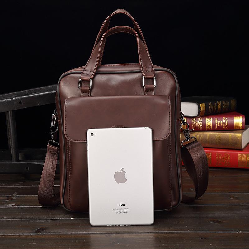 Business Briefcase Men Casual Leather Large Capacity Pocket Anti-theft Handbag Computer IPAD Bag