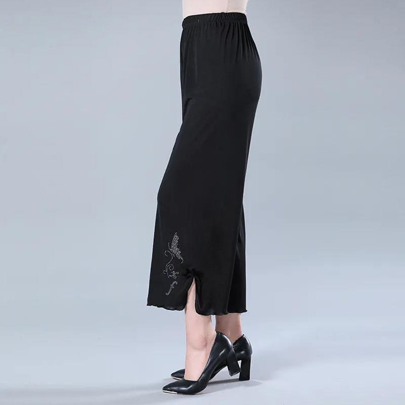 Ummer Wide-leg Pants Middle-aged and Elderly Women's Plus Size Hakama Mother Ninth Pants Middle-aged Air-conditioned Pants