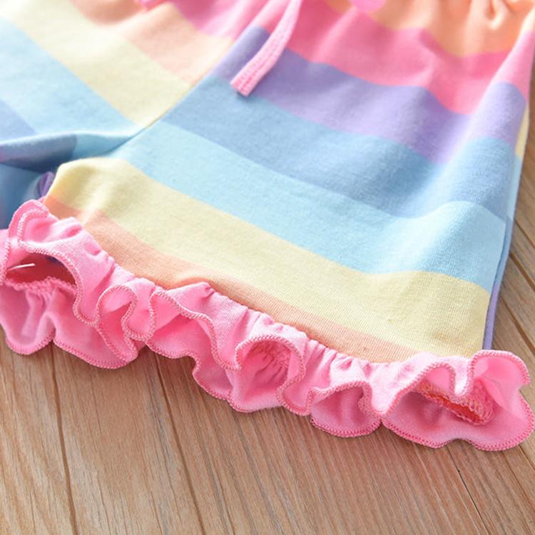 Two-piece Suit Children's Clothing Summer Rainbow Casual Suit Girls Fungus T-shirt Shorts