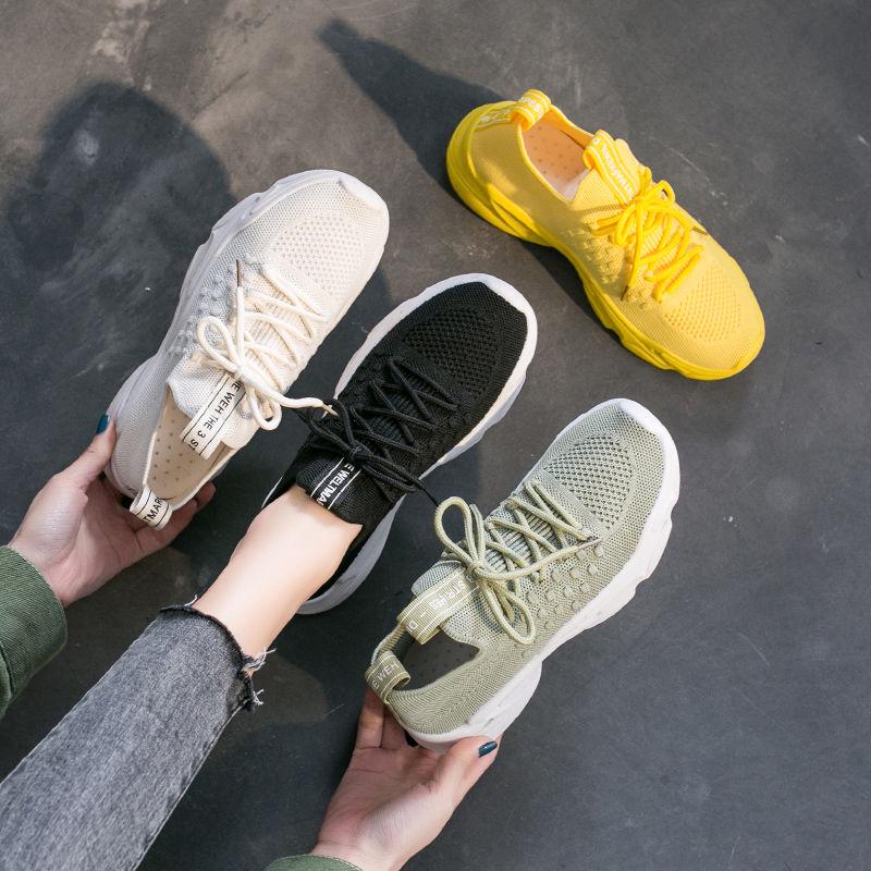 Flying Woven Women's Shoes Spring and Summer Breathable Student Sports Shoes Female Ins Street Shooting Casual Old Shoes Women