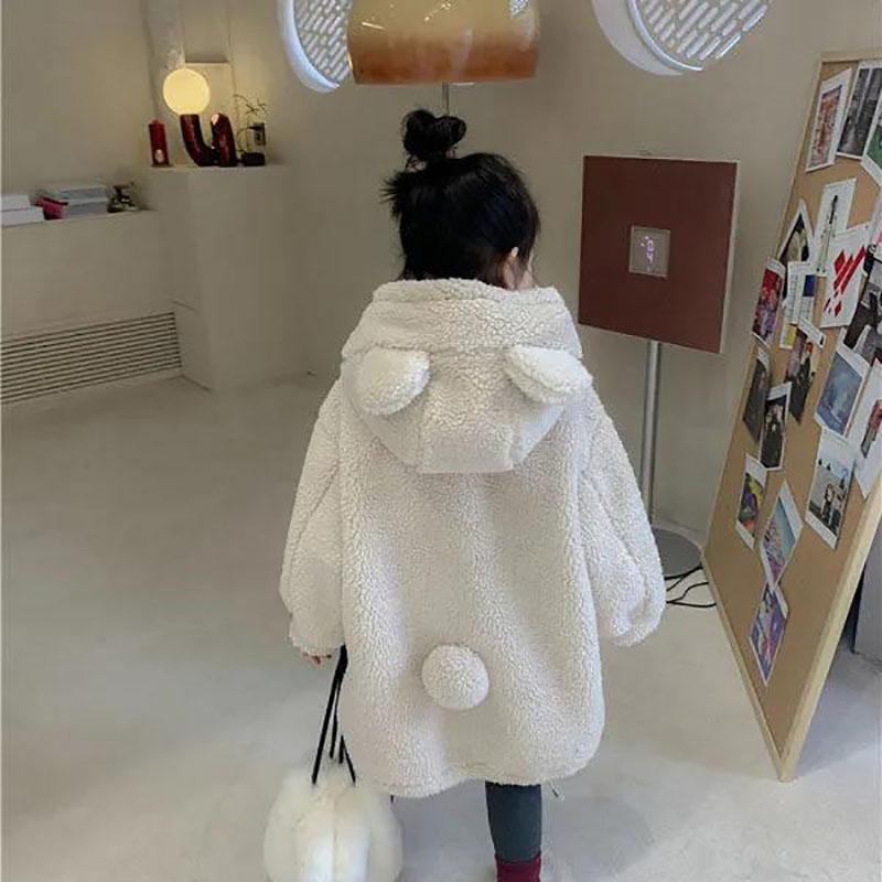 Girls Lamb Velvet Jacket Winter Thick and Warm Korean Style Jacket Plus Velvet Cute Bear Fur Sweater