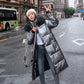 Women Long Oversize Blue Down Jackets Warm Thick Casual Loose Winter Jacket Fur Collar Hooded Coats Female Down Coats Solid Glossy Outwear