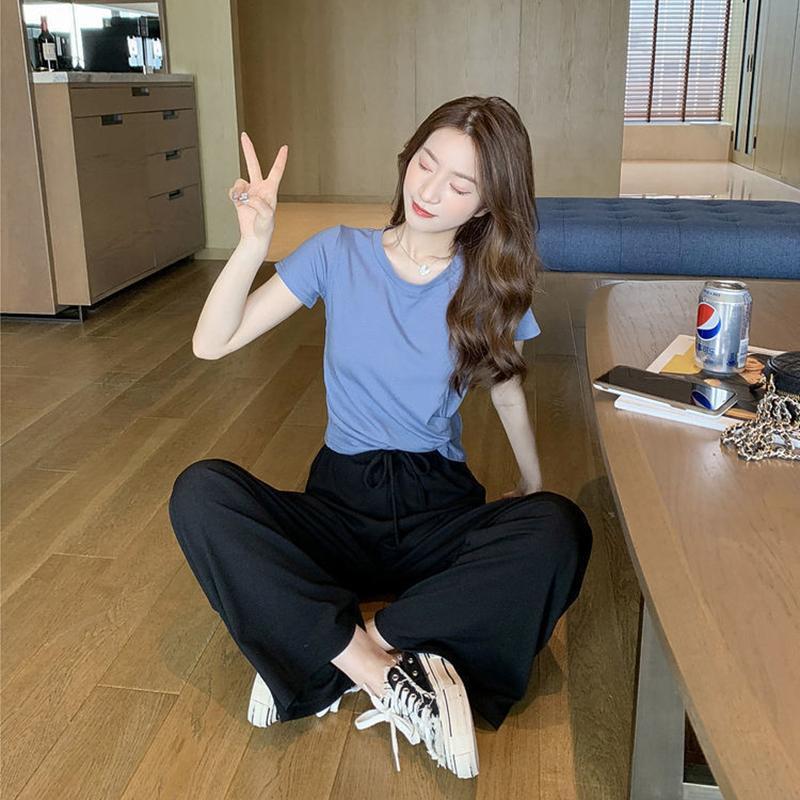 Two-piece Women's Loose T-shirt + Straight Loose Wide-leg Pants Casual Suit Women's Summer Home Wear Casual Sports Suit