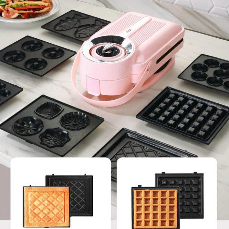 650W Sandwich Breakfast Making Machine Bread Maker Barbecue Machine Kitchen Supplies with 4 Sets of Bakeware