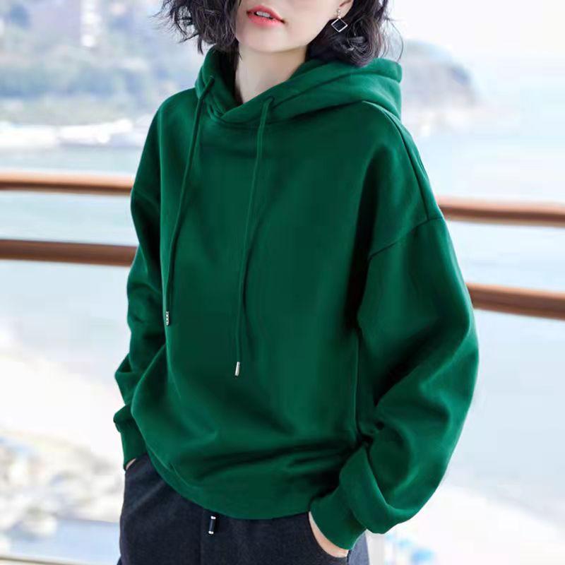 Women Solid Color Oversized Hoodie Harajuku Plus Winter Velvet Basic Long Sleeve Casual Thicken Hooded Tops Hooded Sweatshirt