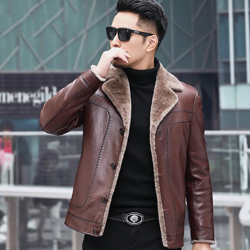 Leather Men's Jacket Plus Velvet Thickening Young and Middle-aged Fur Coat Winter Leather Jacket Large Size