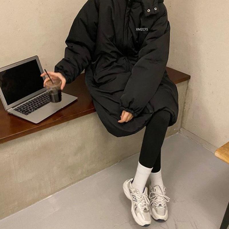 Down Jacket Winter Ladies Fashion Korean Thick Warm Hooded Mid-length Plus Size Cotton Jacket
