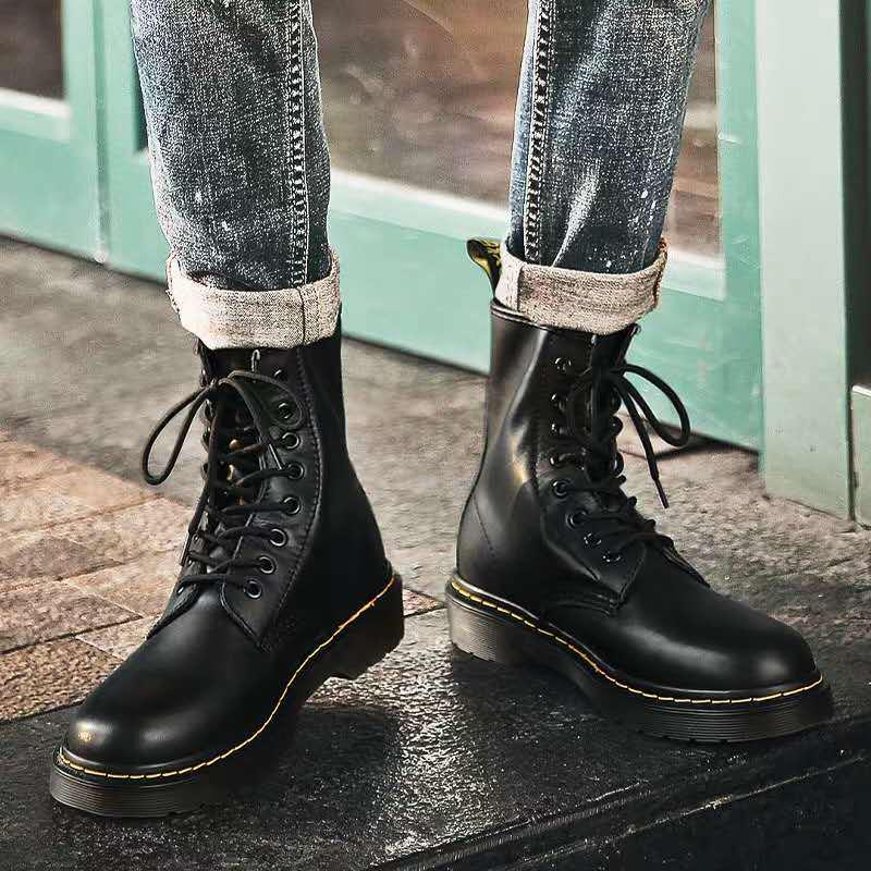 Men High-top Martin Boots British Style Couple Breathable Work Boots All-match Waterproof Thick Bottom Outdoor Shoes Autumn Winter