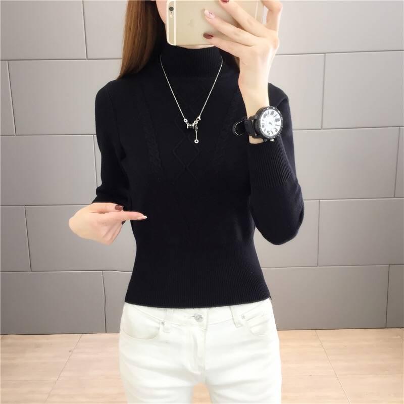 Women Green turtleneck sweater warm winter Casual Soft Slim Femme Elasticity Knitted Pullovers