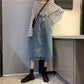 Women Sexy Sweet Solid Denim Skirt High Waist Over The Knee Hip Skirt Casual Club Home Office