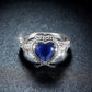Royal Blue Love Heart Shaped Zircon Ring Single Zircon Ring Blue Oval Double Layer Multilayer Diamond Zircon Ring