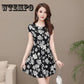 Women A-line Floral Print Midi Slim Elegant Party Vintage Dress Belt