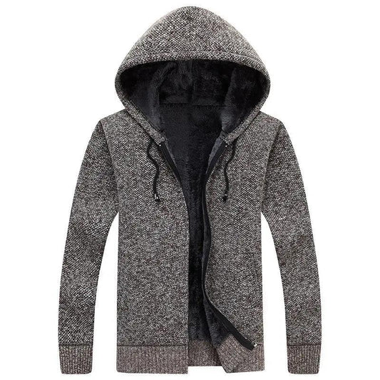Autumn and Winter Men's Plus Velvet Knitted Cardigan Zipper Sweater Jacket Large Size Loose Knitted Cardigan Jacket Jacket