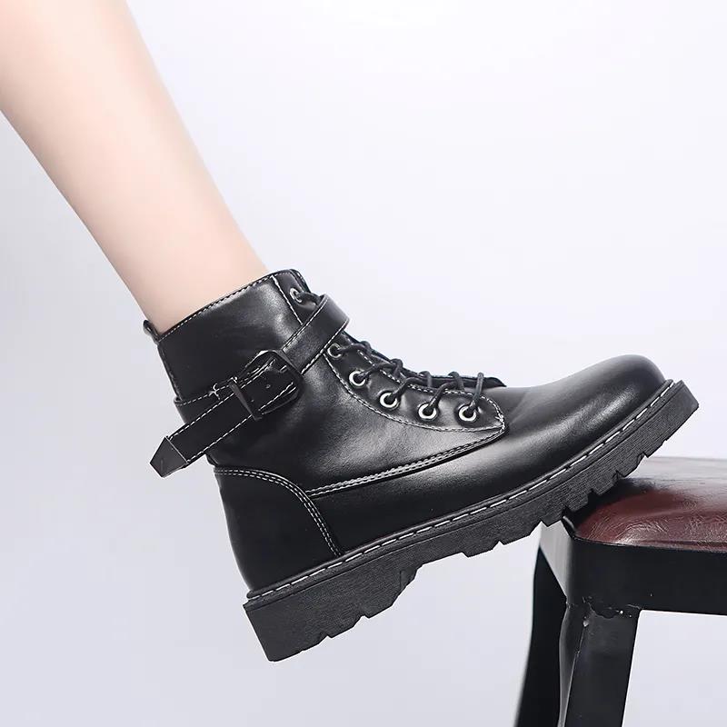 Cool Women's British Style Martin Boots Plush Fleece Boots Winter All-match Flat Motorcycle Boots