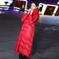Long Down Jacket Retro Literary Print Hooded Cotton Jacket Lengthened Thick Loose Slit Windbreaker Jacket