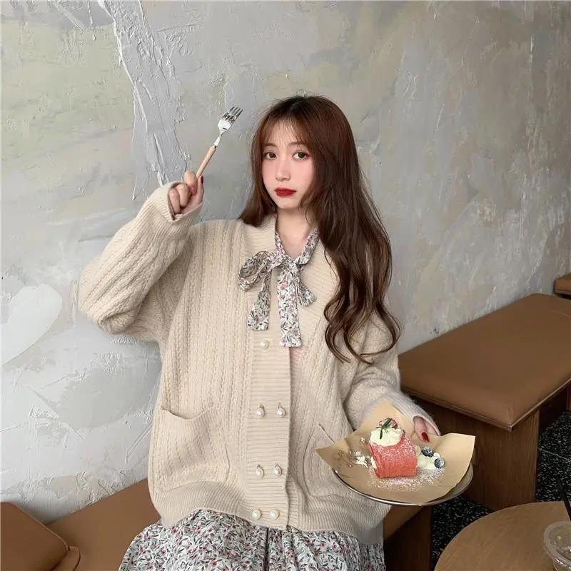 Autumn Gentle Wind Sweet and Age-reducing Loose Long-sleeved Open Lining Sweater Sweater Women