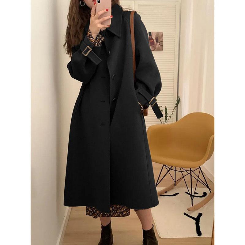 Hepburn Wind Woolen Coat Women's Mid-length Korean Double-sided Woolen Coat Plus Cotton Thick Autumn and Winter Woolen Coat
