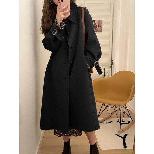 Hepburn Wind Woolen Coat Women's Mid-length Korean Double-sided Woolen Coat Plus Cotton Thick Autumn and Winter Woolen Coat