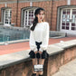 White Short Fashion Coat Autumn and Winter Loose Lantern Sleeve  Thick Sweater