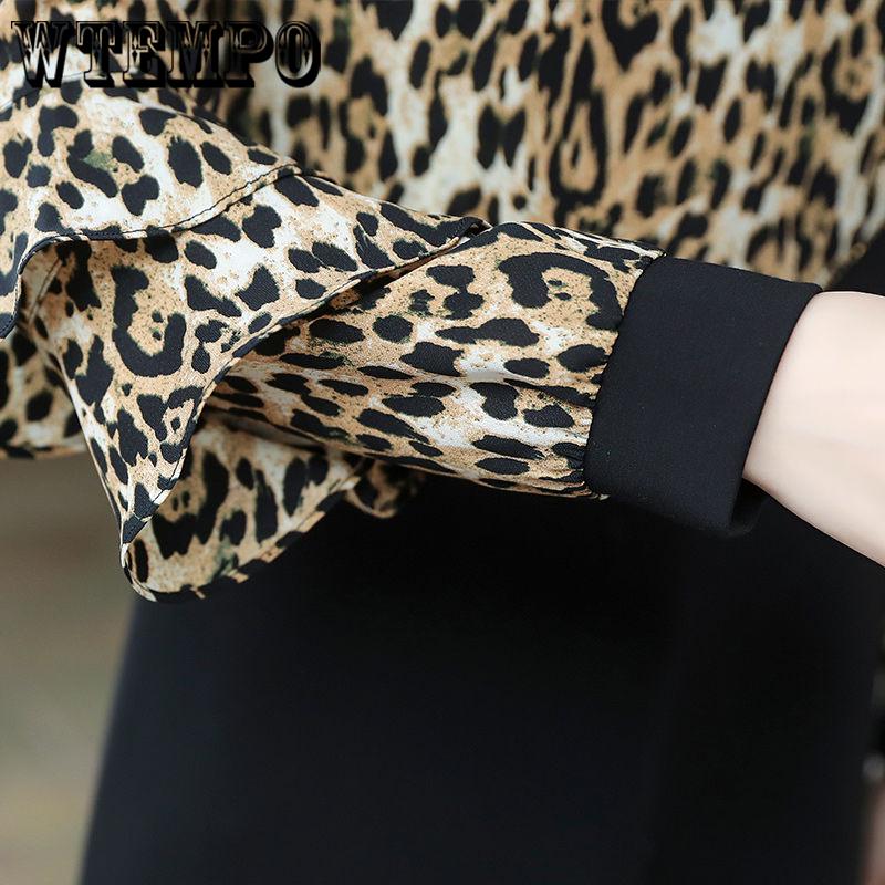 Leopard Ruffled Long Sleeve Dress Female 2019 Spring Fashion Doll Collar Long A Word Bottom Dresses