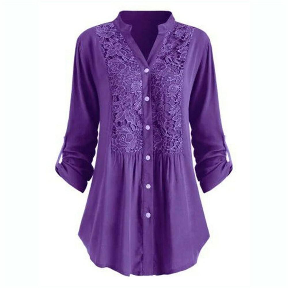 Women's Ethnic Blouse Loose Long Sleeve Cotton Lace Panel Plus Size Women's Top 6 Colors Size 8
