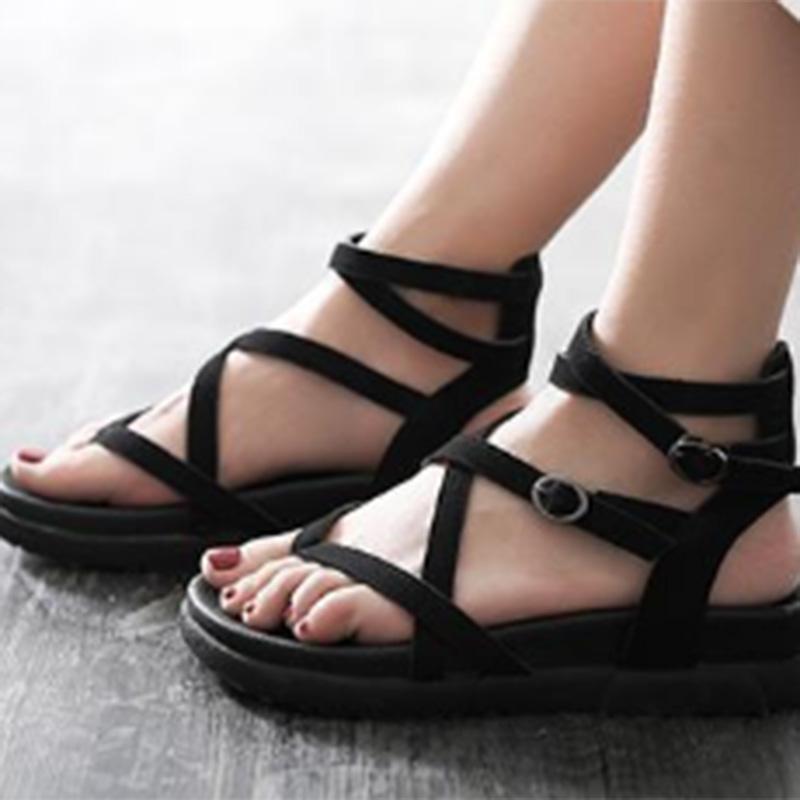 All-match Word Buckle Clip-on Sandals Women's Summer Thick-soled Platform Shoes Women's Flat Roman Shoes