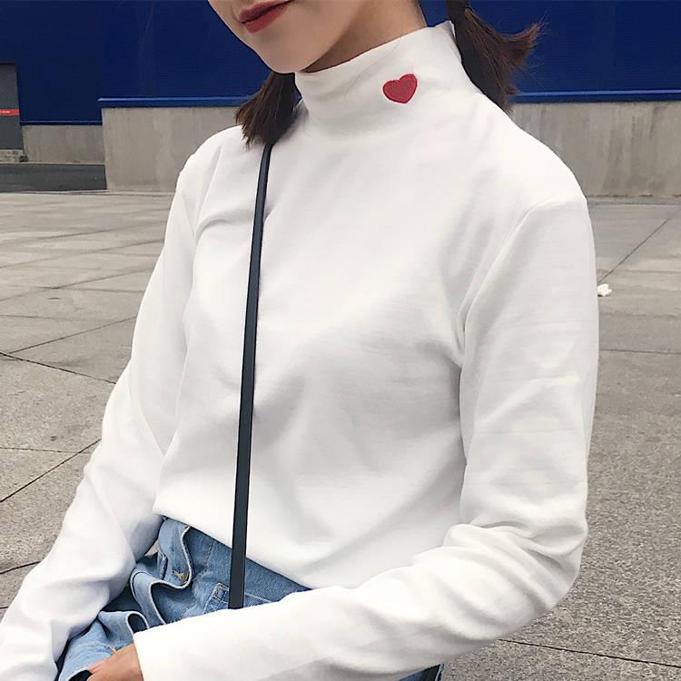 Pofulove Student Slim Wild Clothes Winter Plus Velvet Long Sleeve Half Turtleneck Bottoming Shirt