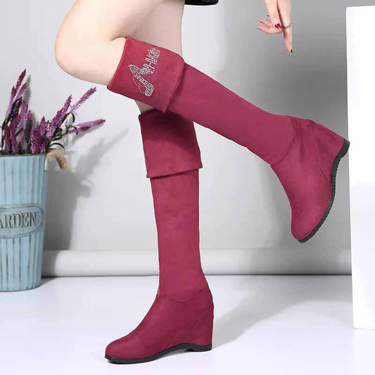 Inner Heightening Over The Knee Women's Boots Boots Dance Stovepipe Stretch Boots Ladies Suede High-heeled Boots