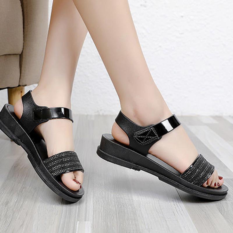 Sandals Female Roman Shoes Summer Rhinestone Fairy Style Wild Tide Shoes Slope Heel Fashionable Mother Sandals Out