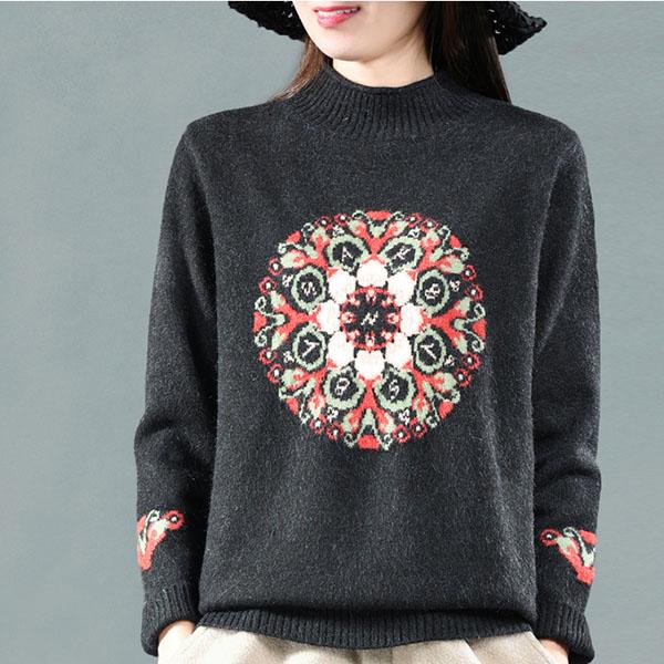 National Style Vintage Pullover Sweater Women Autumn Winter High-neck Plus Size Inner Base Sweater Loose Knitwear