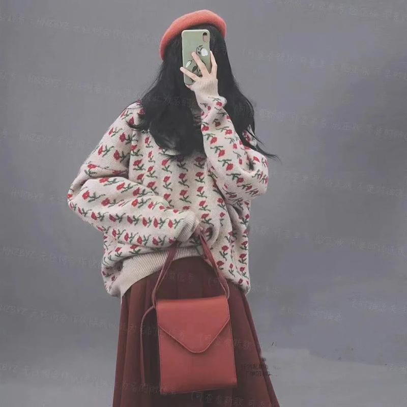 Retro Hooded Christmas Sweater Female Student Korean Loose Casual All-match Outer Wear Thick Autumn  Winter