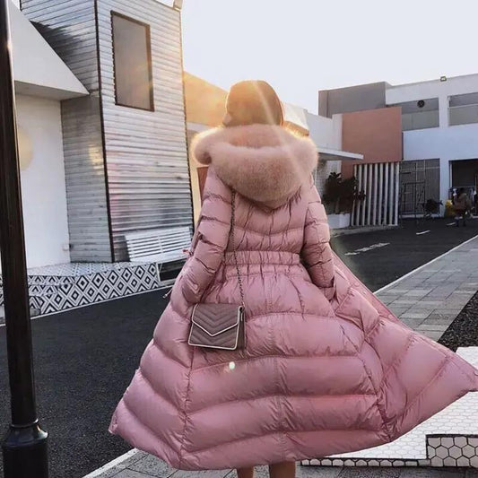 Long Women Coats Slim Office Ladies Solid Women's Winter Jacket Hooded with Fur Collar Thick Cotton Padded Parkas