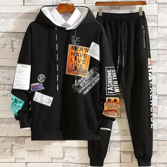 Spring Sweater Suit Hooded Pullover Men Sports Suit Student Campus Sportswear Casual Loose Clothing for Youth