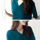Ladies Dress Solid Color Five-quarter Sleeves Spring and Summer V-neck Large Pockets Pure Cotton Sweat-absorbing Soft and Comfortable