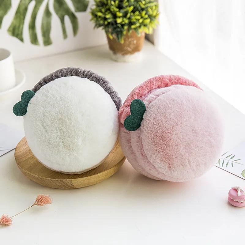 Women's Winter Thickened Warm Earmuffs Cute Green Buds Hamburger Foldable Ear Muffs Earflap Plush Antifreeze Easy To Carry Mini Earwarmers Thick Pad